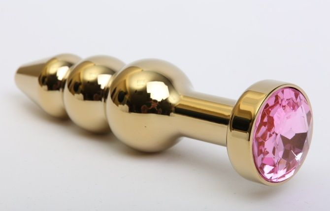 Золотистая анальная ёлочка с розовым кристаллом - 11,2 см. купить в секс шопе