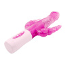 Розовый вибратор-ротатор с анальным и клиторальным стимуляторами - 22,3 см. купить в секс шопе