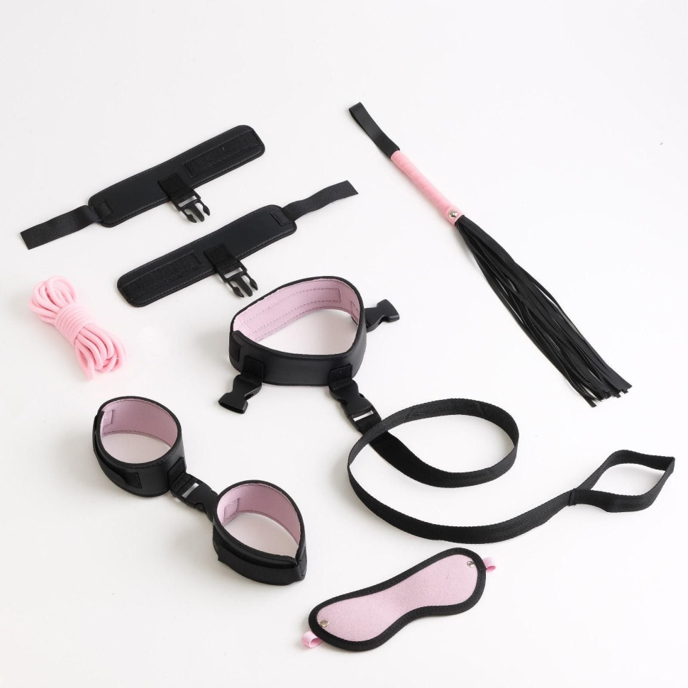 Черно-розовый эротический набор из 7 предметов купить в секс шопе