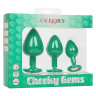 Набор из трёх зеленых анальных пробок с кристаллом Cheeky Gems купить в секс шопе