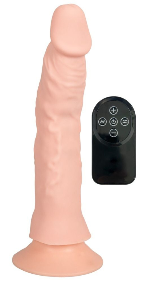 Телесный вибратор на присоске с пультом ДУ Bendable RC Vibrator - 21,5 см. купить в секс шопе