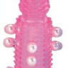 Розовая эластичная насадка на пенис с жемчужинами, точками и шипами Pearl Stimulator - 11,5 см. купить в секс шопе