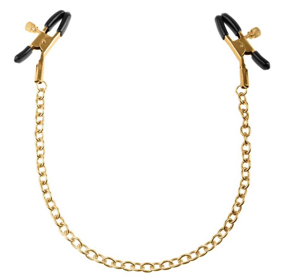 Чёрные с золотом зажимы на соски Gold Chain Nipple Clamps купить в секс шопе