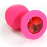 Розовая силиконовая анальная пробка с красным кристаллом - 7 см. купить в секс шопе
