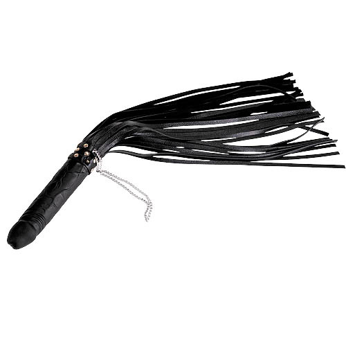 Чёрная плеть  Ракета  с рукоятью из латекса и хвостами из кожи - 65 см. купить в секс шопе