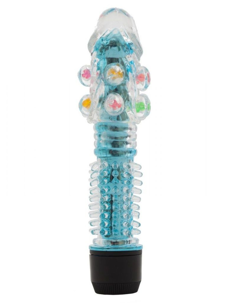 Прозрачно-голубой вибратор с дополнительными пупырышками - 16,5 см. купить в секс шопе