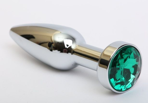 Удлинённая серебристая пробка с зеленым кристаллом - 11,2 см. купить в секс шопе