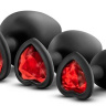 Набор черных анальных пробок с красным кристаллом-сердечком Bling Plugs Training Kit купить в секс шопе