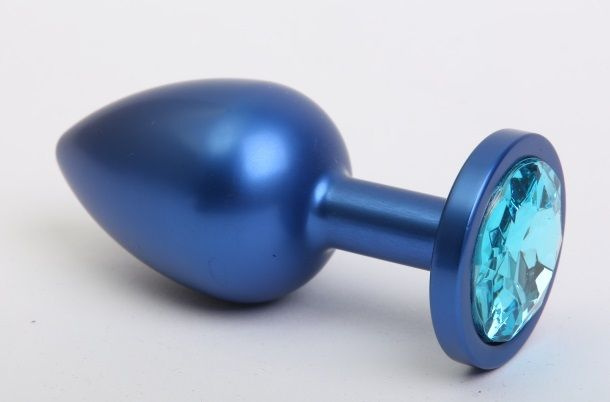Синяя анальная пробка с голубым кристаллом - 8,2 см. купить в секс шопе