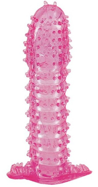Гелевая розовая насадка с шипами - 12 см. купить в секс шопе