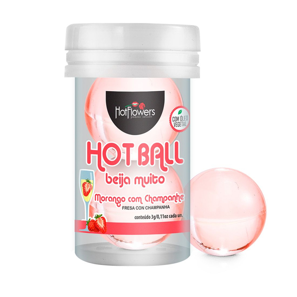 Лубрикант на масляной основе Hot Ball Beija Muito с ароматом клубники и шампанского (2 шарика по 3 гр.) купить в секс шопе