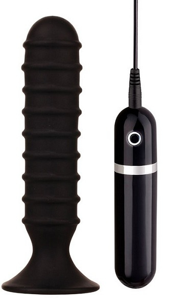 Чёрный ребристый вибратор RIBBED TORPEDO - 15 см. купить в секс шопе