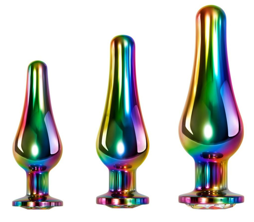 Набор из 3 радужных анальных пробок Rainbow Metal Plug Set купить в секс шопе
