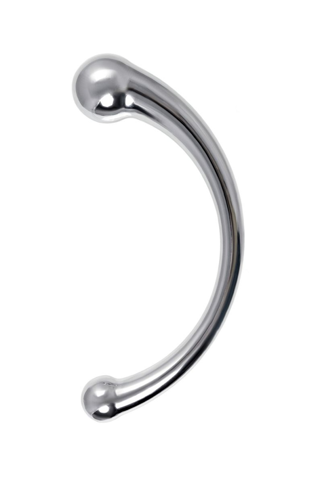 Серебристый двусторонний металлический дилдо - 21 см. купить в секс шопе