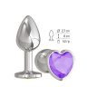 Серебристая анальная втулка с фиолетовым кристаллом-сердцем - 7 см. купить в секс шопе