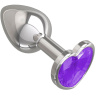 Серебристая анальная втулка с фиолетовым кристаллом-сердцем - 7 см. купить в секс шопе