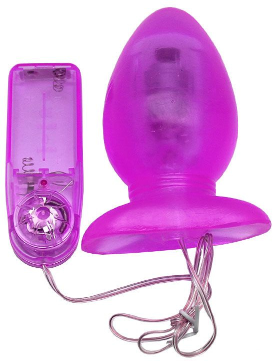 Фиолетовая анальная вибропробка с проводным пультом - 11 см. купить в секс шопе