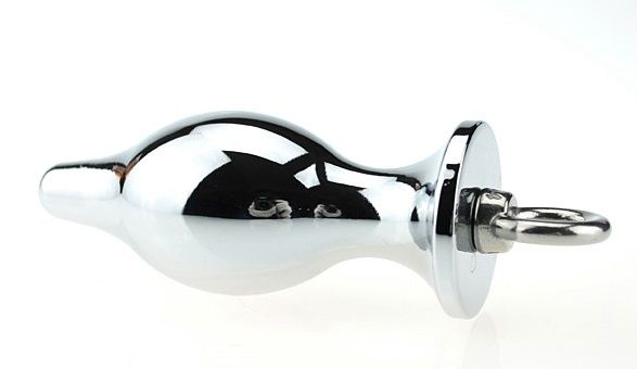 Серебристая металлическая анальная пробка с кольцом - 7 см. купить в секс шопе