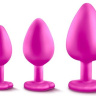 Набор розовых анальных пробок с прозрачным кристаллом-сердечком Bling Plugs Training Kit купить в секс шопе