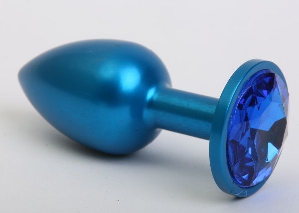 Синяя анальная пробка с синим кристаллом - 8,2 см. купить в секс шопе
