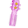 Гелевая фиолетовая насадка с шариками и шипами - 14 см. купить в секс шопе