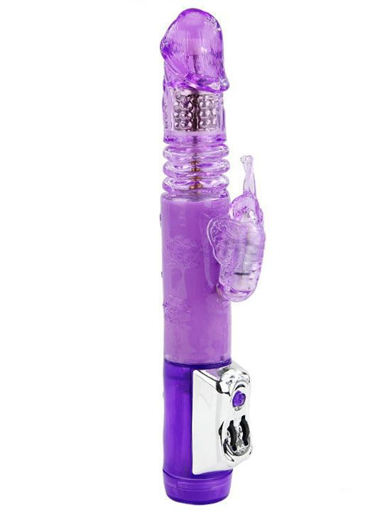 Фиолетовый виброкомпьютер «Бабочка» с ротацией и функцией Up Down - 24 см. купить в секс шопе