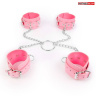 Комплект розовых наручников и оков на металлических креплениях с кольцом купить в секс шопе