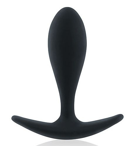 Черная гладкая анальная пробка с ограничительным основанием - 7,4 см. купить в секс шопе
