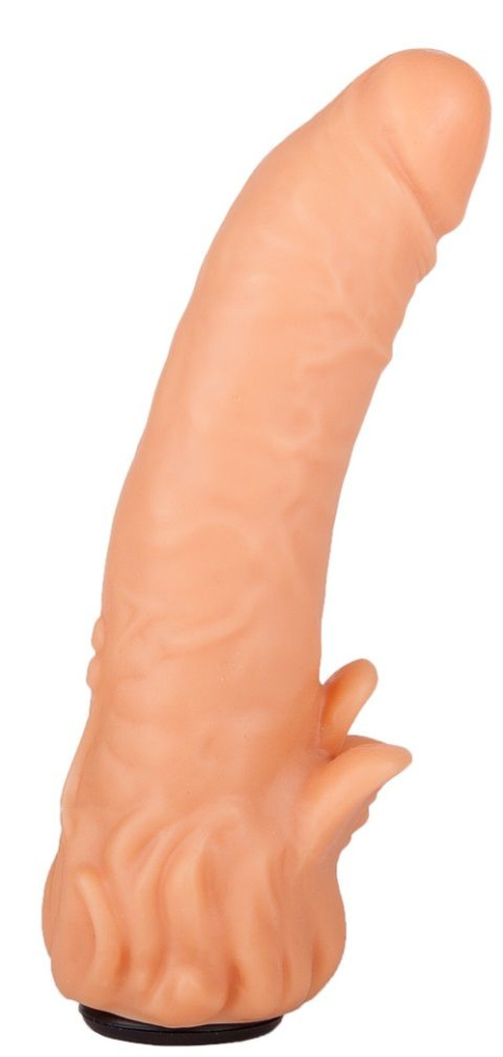 Телесная гелевая насадка-фаллос с клиторальными лепестками - 18,5 см. купить в секс шопе