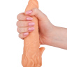 Телесная гелевая насадка-фаллос с клиторальными лепестками - 18,5 см. купить в секс шопе