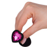 Черная силиконовая пробка с малиновым кристаллом - 7,3 см. купить в секс шопе