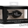 Черная анальная пробка с прозрачным стразом Large Ribbed Diamond Heart Plug - 8 см. купить в секс шопе
