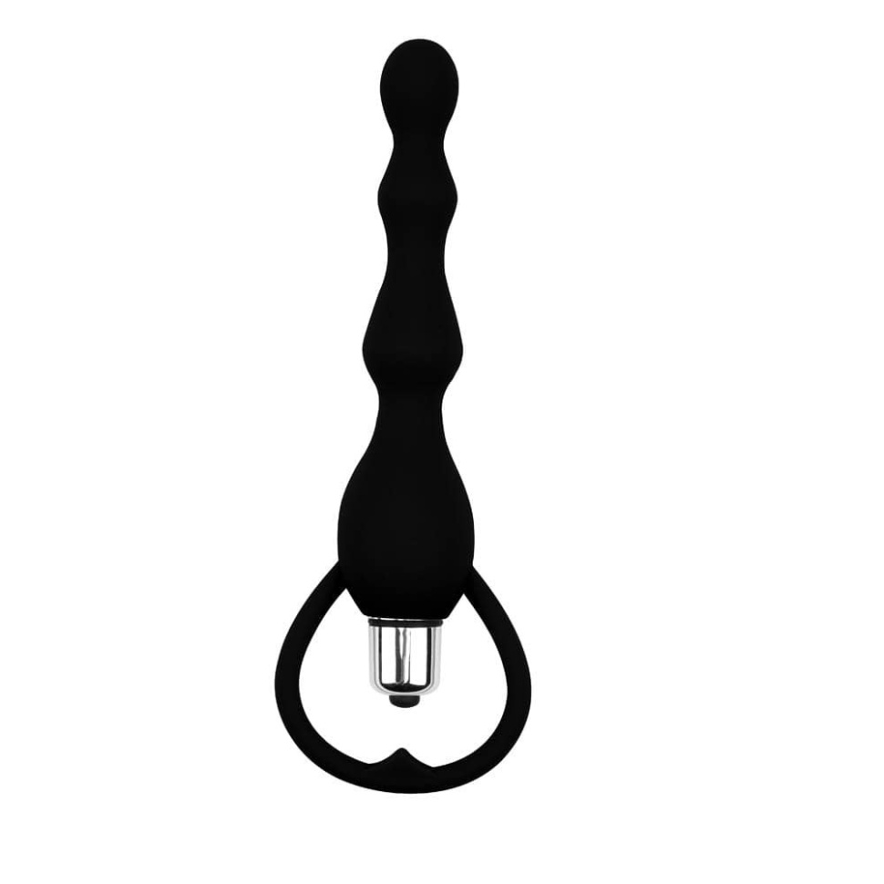 Черная анальная втулка с вибрацией Tail Power Beads - 18 см. купить в секс шопе