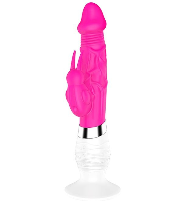 Розовый вибратор BELLA с клиторальным стимулятором - 26 см. купить в секс шопе