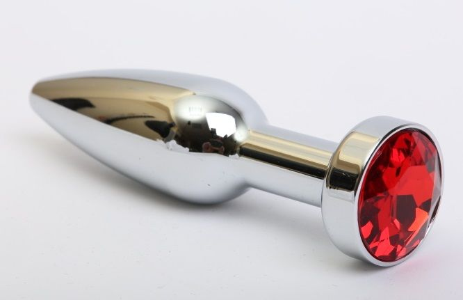 Удлинённая серебристая пробка с красным кристаллом - 11,2 см. купить в секс шопе