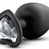 Черная анальная пробка с прозрачным стразом-сердечком Bling Plug Large - 9,5 см. купить в секс шопе