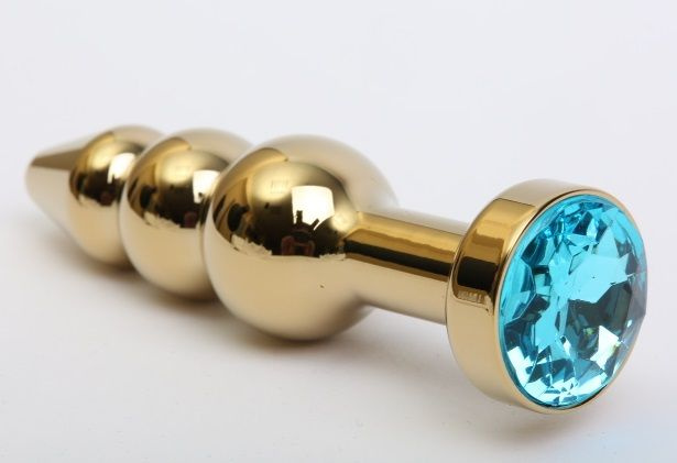 Золотистая анальная ёлочка с голубым кристаллом - 11,2 см. купить в секс шопе