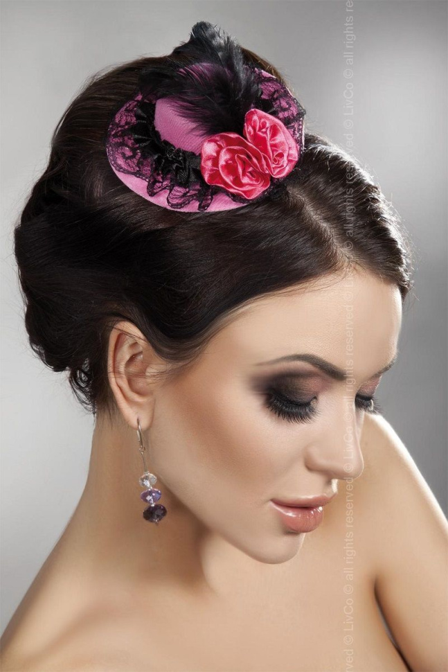 Розовая мини-шляпка с кружевом и цветами купить в секс шопе
