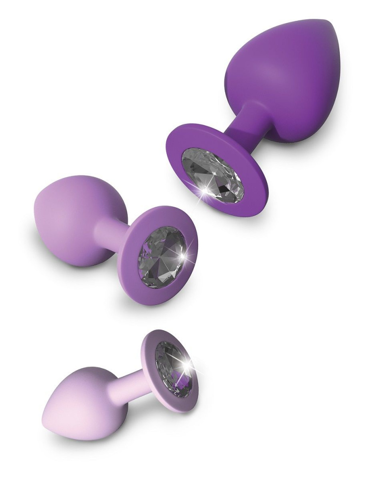 Набор из 3 фиолетовых анальных пробок со стразами Little Gems Trainer Set купить в секс шопе