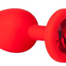 Красная анальная втулка с красным кристаллом - 7,3 см.  купить в секс шопе