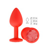 Красная анальная втулка с красным кристаллом - 7,3 см.  купить в секс шопе