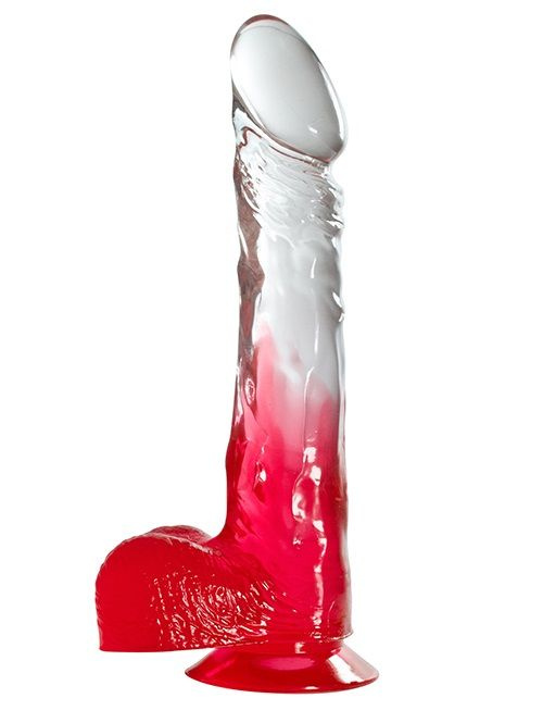 Красный фаллоимитатор с прозрачной верхней частью JELLY JOY FADE OUT DONG 8INCH - 20,3 см. купить в секс шопе