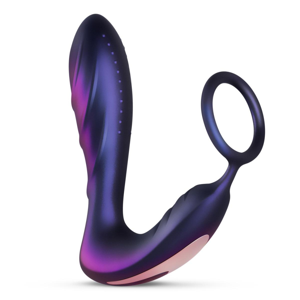 Фиолетовый анальный вибратор с эрекционным кольцом Black Hole - 14,3 см. купить в секс шопе