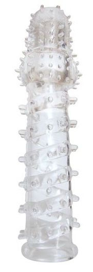 Закрытая прозрачная рельефная насадка с шипиками Crystal sleeve - 13,5 см. купить в секс шопе
