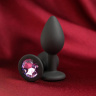 Черная анальная пробка с лиловым кристаллом - 7,2 см. купить в секс шопе