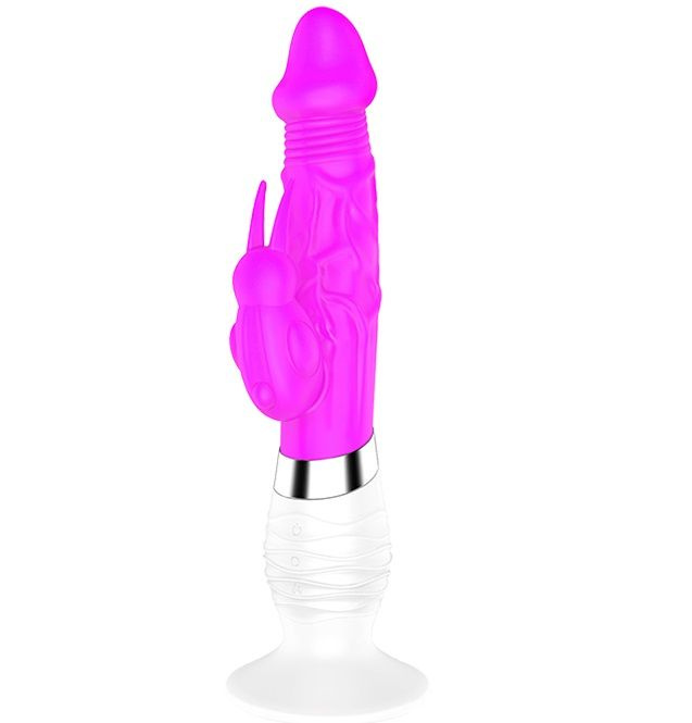 Фиолетовый вибратор BELLA с клиторальным стимулятором - 26 см. купить в секс шопе