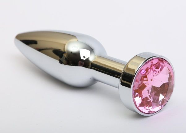 Удлинённая серебристая пробка с розовым кристаллом - 11,2 см. купить в секс шопе