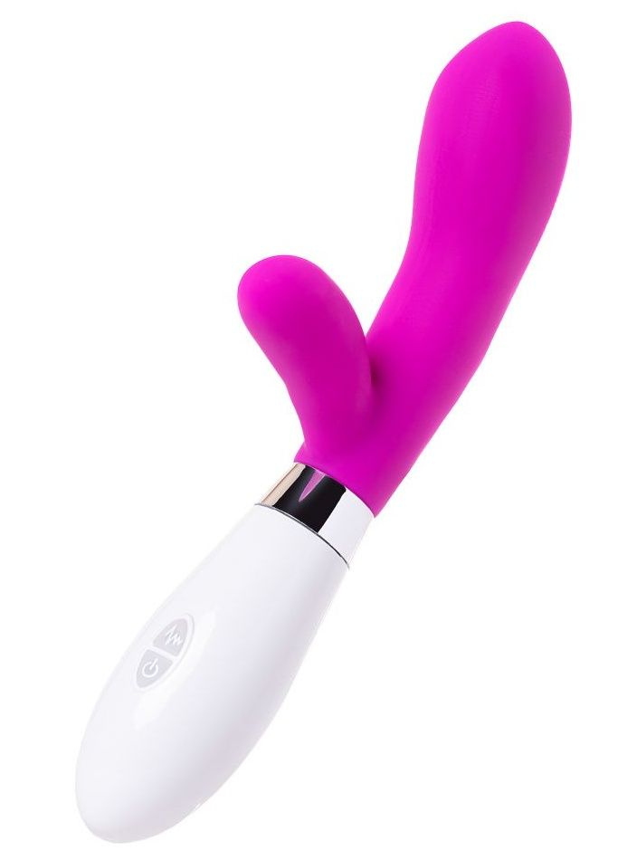 Розовый силиконовый вибратор с клиторальным стимулятором - 20,4 см. купить в секс шопе