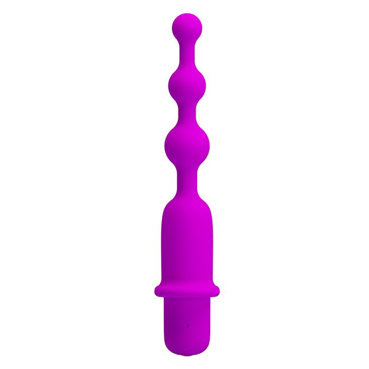 Лиловая анальная цепочка Hermosa с вибрацией - 13,7 см. купить в секс шопе