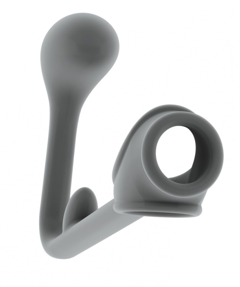Серая анальная пробка с эрекционным кольцом SONO №3 - 11,4 см. купить в секс шопе